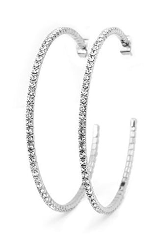 Clear Swarovski Elements 55mm Flex Hoop Earrings in Silver-Tone MADE IN KOREA IKE1002CL