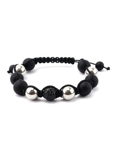 Black Encrusted Ball w/ Metal and Matte Beads Shamballa Bracelet MHB55BK