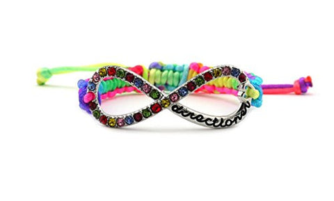 Multi-Color Rhinestone Infinity Charm Rainbow Macrame Bracelet