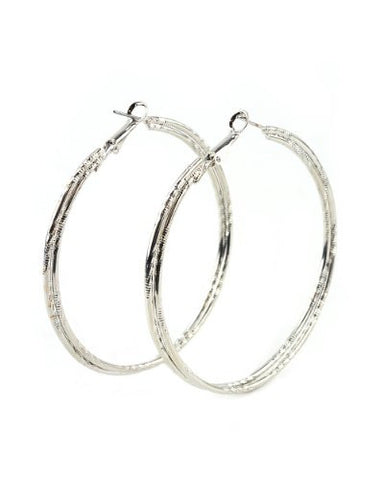 High Quality Hypo-Allergenic 60mm Double Ridge Ring Hoop Earrings in Silver-Tone MADE IN USA-S