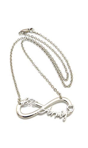 BTS Army Fans Infinity Sign Pendant with 2mm 18" Link Chain Necklace in Silver-Tone