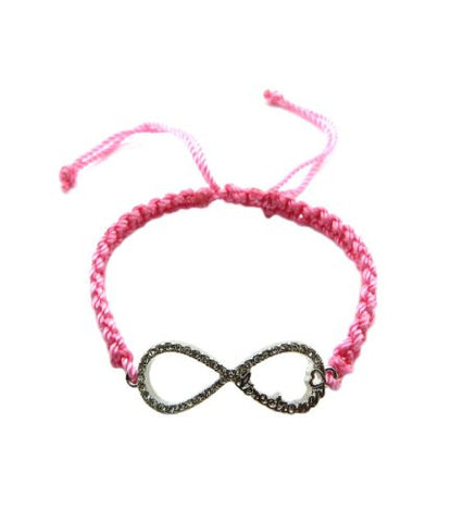 Directioner&reg; Rhinestone Heart Infinity Loop Adjustable String Bracelet in Pink/Silver-Tone