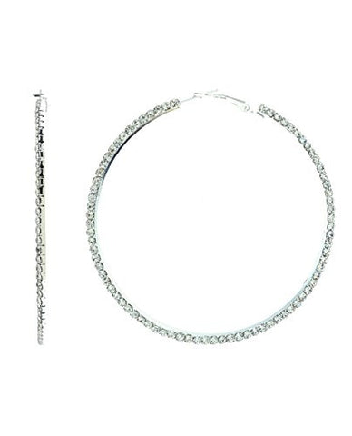 70mm Side Pave Rhinestone Hoop Earrings