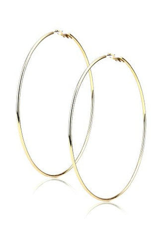 Hypo-Allergenic 3.75" (95mm) Simple Plain Hoop Earrings in Gold-Tone