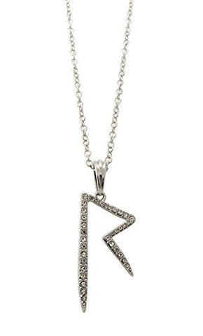 Pave Celebrity Style Initial R Pendant 3mm 18" Link Chain Necklace in Silver-Tone