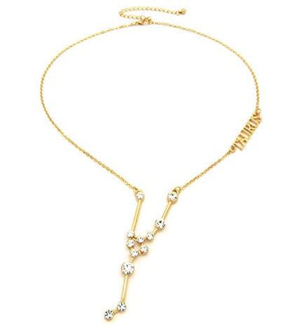 Taurus Zodiac Sign Rhinestone Horoscope Pendant 2mm 16" + Extension Necklace in Gold-Tone