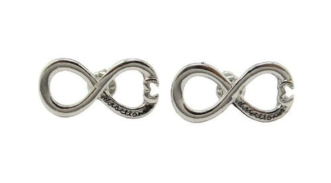 Directioner&reg; Engraved Heart Tip Infinity Loop Stud Earrings in Silver-Tone