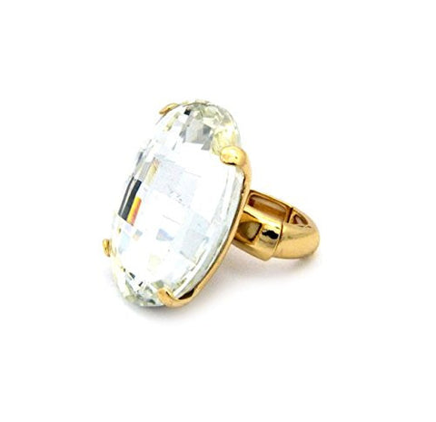 Enlarged Oval Clear Stone Fashion Stretch Ring in Gold-Tone