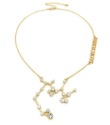 Sagittarius Zodiac Sign Rhinestone Horoscope Pendant 2mm 16" + Extension Necklace in Gold-Tone