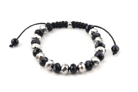 Black/Silver Tone Faceted Faux Crystal Stone Adjustable Bracelet RA33