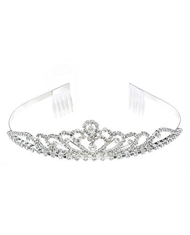 NYfashion101 Rhinestone Studded Heart Shaped Design Crown Tiara NHTM607SCLY