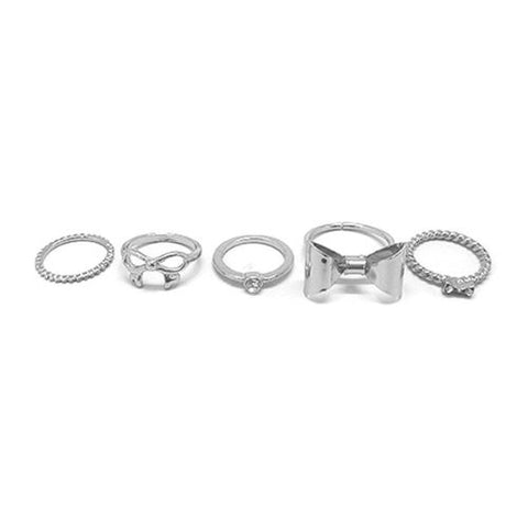 5 Piece Ribbon & Bow Charm Midi Ring Set