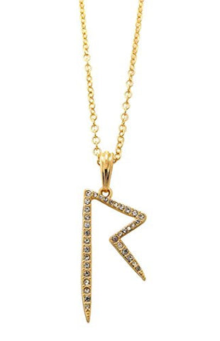 Pave Celebrity Style Initial R Pendant 3mm 18" Link Chain Necklace in Gold-Tone