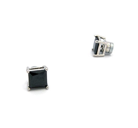 Princess Cut Jet Cubic Zirconia Magnetic Stud Earrings