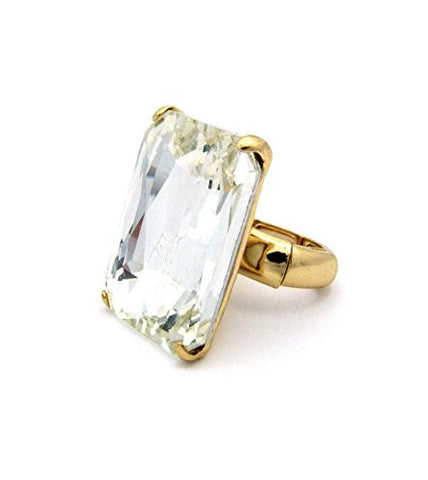 Enlarged Clear Stone Fashion Stretch Ring in Gold-Tone