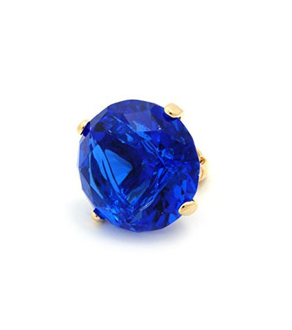 Extra Big Blue Rhinestone Stretch Ring in Gold-Tone