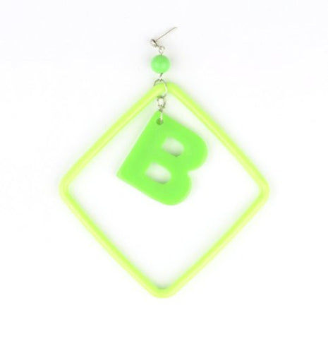 Initial Letter B Dangling Charm Green Acrylic Drop Earrings