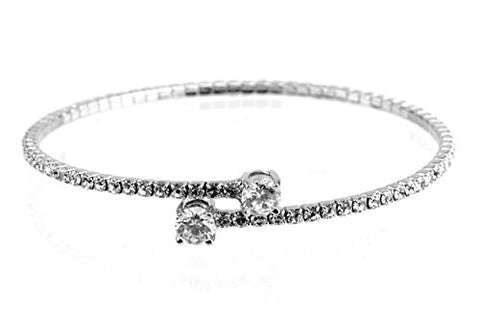 Swarovski Elements Flex Bracelet with Round-Cut Stone Tips - Silver-Tone MADE IN KOREA IKB1005R