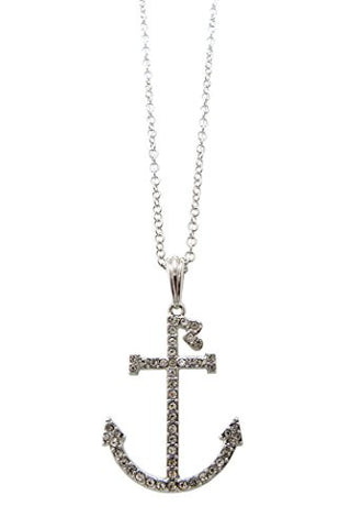 Pave R Navy Anchor Celebrity Fans' 3mm 18" Link Chain Necklace in Silver-Tone