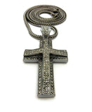 Superimposed Stone Stud Cross pendant w/4mm 36" Franco Chain Necklace, Hematite-Tone