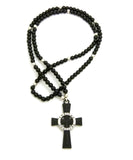 Veritas Aequitas Cross Pendant with 6mm 30" Stone Bead Rosary Necklace