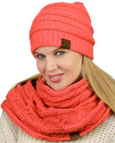 C.C Unisex Soft Stretch Chunky Cable Knit Beanie and Infinity Loop Scarf Set