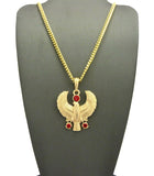 Ruby Red Round Gemstone Horus Falcon Pendant w/ Chain Necklace