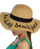 C.C Women's Paper Weaved Beach Time Embroidered Quote Floppy Brim Sun Hat