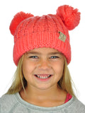 C.C Kids' Children's Cable Knit Double Ear Pom Cuffed Beanie Cap Hat