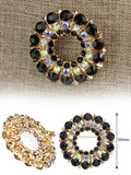 NYFASHION101 Elegant Formal Multi Size Rhinestone Studded Round Brooch Pin, Black/Gold-Tone