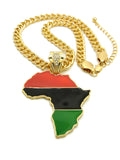 Pan Africa Continent Pendant with 9mm 18" Cuban Chain Necklace, Gold-Tone