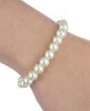 Women's 7mm Simulated Pearl Necklace with Stretch Bracelet and Ball Earrings