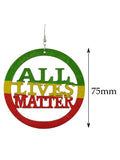 Women's Rasta Slogan All Lives Matter Wood Encircled Dangle Pierced Earrings