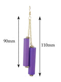 Women's Wood Cylinder Mini Stone Stud Ends Link Chain Dangle Pierced Earrings, Purple