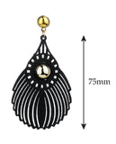 Women's Gold-Tone Round Stud Wood Dangle Pierced Earrings