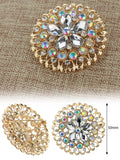 NYFASHION101 Elegant Formal Star Flower Rhinestone Studded Round Brooch Pin, Clear/Gold-Tone
