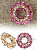NYFASHION101 Elegant Formal Multi Size Rhinestone Studded Round Brooch Pin, Pink/Gold-Tone