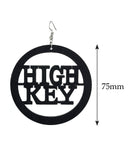 Women's High Key Low Key Phrase Encircled Wood Dangle Pierced Earrings, Black