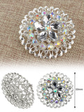 NYFASHION101 Elegant Formal Star Flower Rhinestone Studded Round Brooch Pin, Clear/Silver-Tone