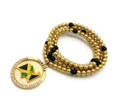 Stone Stud Waving Flag Medal Pendant with 6mm 30" CCB Bead Necklace in Gold-Tone