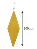 Women's Wooden Elongated Diamond Shape Dangle Pierced Earrings Set, Green/Teal/Mustard