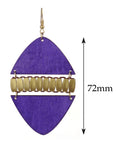 Women's Linked Rounded Diamond Shape Wood Dangle Pierced Earrings, Purple