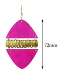 Women's Linked Rounded Diamond Shape Wood Dangle Pierced Earrings, Hot Pink