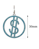 Women's Stone Stud Encircled Dollar Sign Money Symbol Dangle Pierced Earrings Set, Blue/Pink/Aurora Borealis