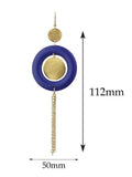 Women's Hammered Glitter Circle Wood Dangle Pierced Earrings, Royal