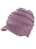 D&Y Versatile Ponyflo Messy High Bun Ponytail Metallic Thread Visor Beanie Cap
