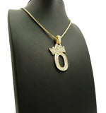 Stone Stud Tilted Crown Number Pendant with 2mm 24" Box Chain Necklace, 0, Gold-Tone