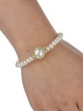 Women's Simulated Pearl with Stone Stud Bead Necklace Bracelet and Dangle Earring Set, Gold-Tone