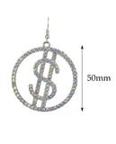 Women's Stone Stud Encircled Dollar Sign Money Symbol Dangle Pierced Earrings, Aurora Borealis/Silver-Tone