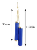 Women's Wood Cylinder Mini Stone Stud Ends Link Chain Dangle Pierced Earrings, Royal